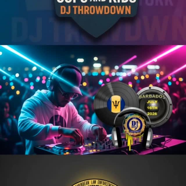 Event poster for Barbados vs New York City Cops & Kids DJ Throwdown