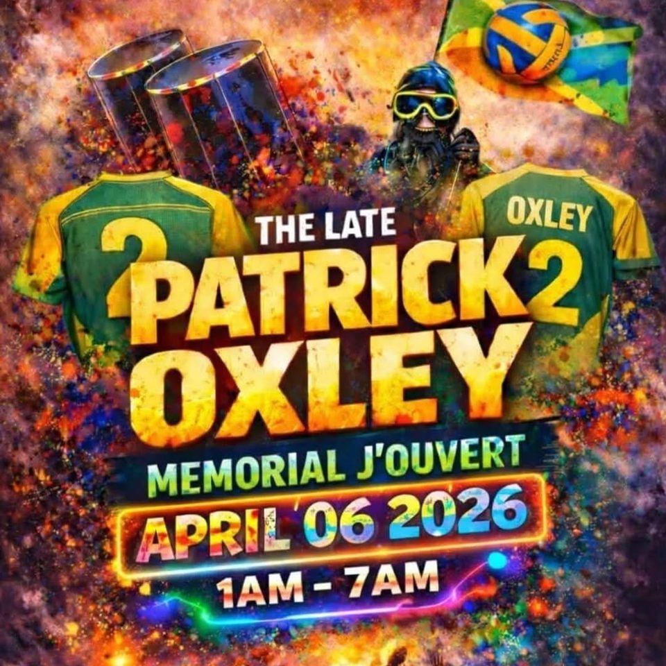 Event poster for The Late Patrick Oxley Memorial J’Ouvert (Oxley Legacy J’Ouvert)