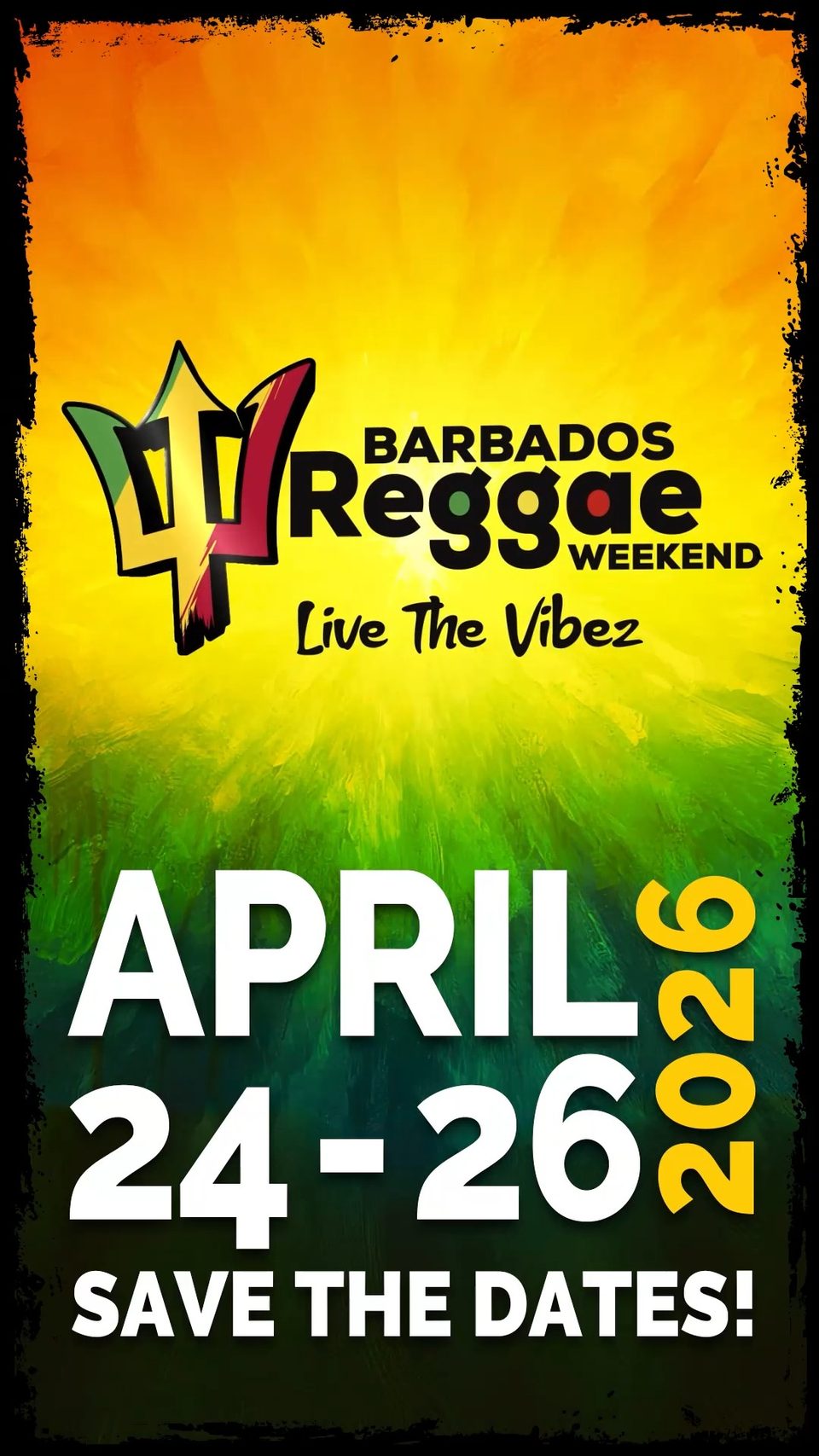 Event poster for Barbados Reggae Weekend 2026 (Live The Vibez)