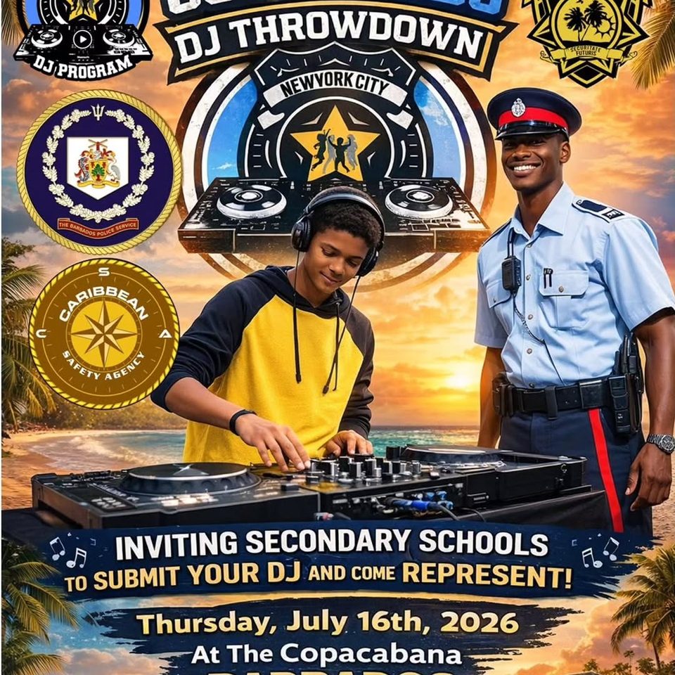 Event poster for Barbados vs New York City Cops & Kids DJ Throwdown
