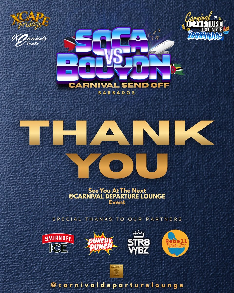 Event poster for Soca vs Bouyon Carnival Send Off (Barbados) – Carnival Departure Lounge