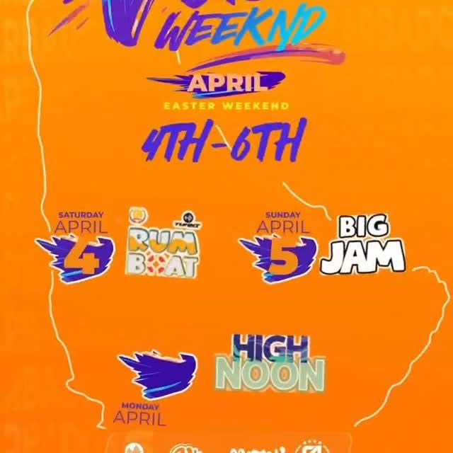 Event poster for VIBE WEEKND (Easter Party Escape) – Rum Boat Barbados, Big Jam & High Noon
